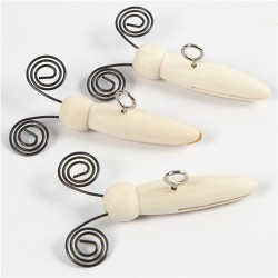 Corp fluture lemn natur, cu fanta si agatatoare, 5.5 cm, 5/set