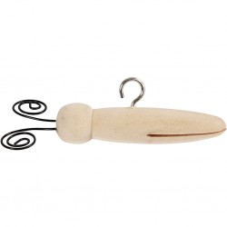 Corp fluture lemn natur, cu fanta si agatatoare, 5.5 cm, 5/set