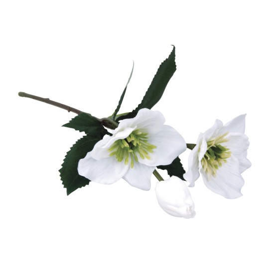 Trandafir alb cu 2 flori și 1 mugur, 34cm 