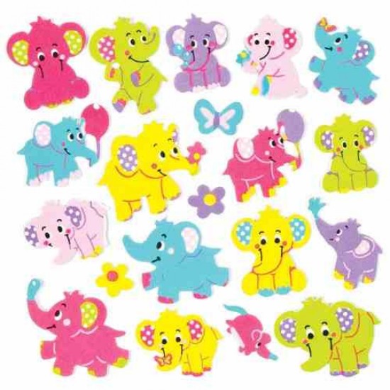 Set creativ pentru copii, elefanti din carton buretat, adezive, 30buc /set