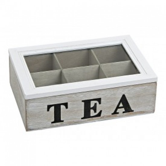 Cutiuta de ceai, din lemn si sticla