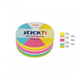 Notes autoadeziv Die-Cut - cerc, 67 x 67 mm, 250 file, Stick"n - 5 culori fluorescente Notes autoadeziv Die-Cut - cerc, 67 x 67 mm, 250 file, Stick"n - 5 culori fluorescente
