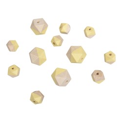 Margele Rayher din lemn, 12/set, 4 buc cu diametru de 2 cm si 8 buc cu diametru de 1.5 cm, culoare banana/nature