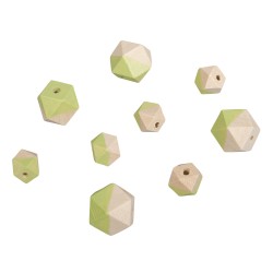 Margele Rayher din lemn, 12/set, 4 buc cu diametru de 2 cm si 8 buc cu diametru de 1.5 cm, culoare verde mai/nature