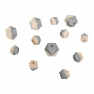 Margele Rayher din lemn, 12/set, 4 buc cu diametru de 2 cm si 8 buc cu diametru de 1.5 cm, culoare gri/nature