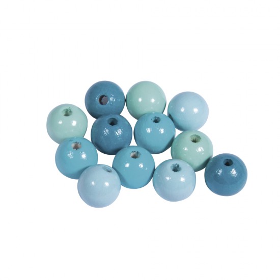 Margele Rayher din lemn mix FSC 100%, 12mm ?, nuante de turcoaz, slefuite, 32buc/set