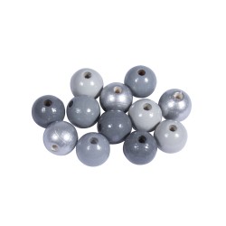 Margele Rayher din lemn mix FSC 100%, 12mm ?, nuante de gri-argintiu, slefuite, 32buc/set