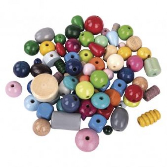 Margele din lemn, colorate, FSC 100%, 16-25mm ø, mix colorat , 1200gr