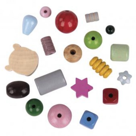 Margele din lemn, colorate, FSC 100%, 16-25mm ø, mix colorat , 1200gr