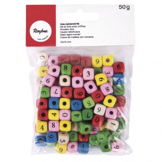 Margele Rayher cu numere din lemn,  10x10mm, mix colorat, 50g