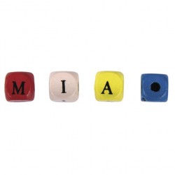 Margele Rayher cu litere din lemn,  10x10mm, mix colorat, 50g