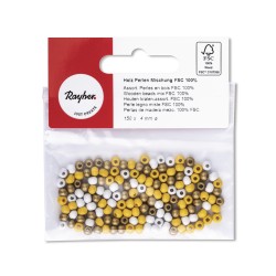Margele Rayher din lemn mix FSC 100%, 4mm nuante de galben, slefuite,  150 piese
