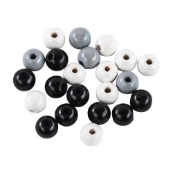 Margele Rayher din lemn, diametru 8 mm, nuante negru/alb, slefuite,  82 piese