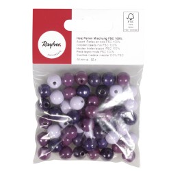 Margele Rayher din lemn mix FSC 100%, 10mm nuante de mov, slefuite,  52 piese