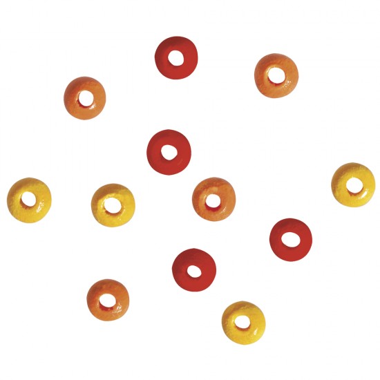 Margele Rayher din lemn, diametru 4 mm, culoare: portocaliu/galben/rosu, 150/set