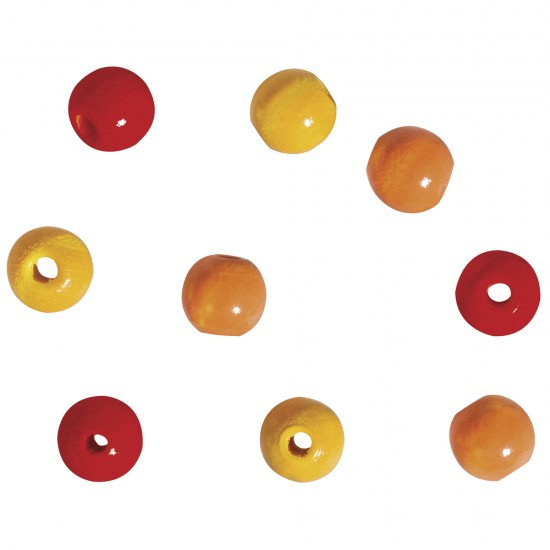 Margele Rayher din lemn, diametru 8 mm, culoare: portocaliu/galben/rosu, 82/set