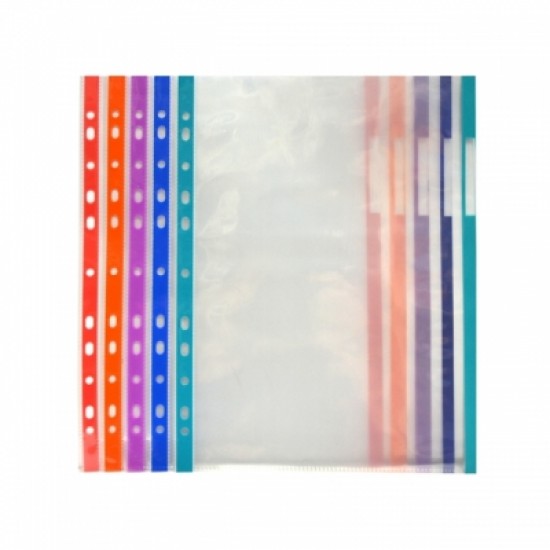 File protectie ErichKrause A4, 80 microni cu perforatii si index, diverse culori 10 buc/set