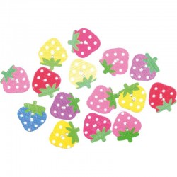 Nasturi capsuni, lemn, diverse culori, 18 mm, 15 buc/set Nasturi capsuni, lemn, diverse culori, 18 mm, 15 buc/set