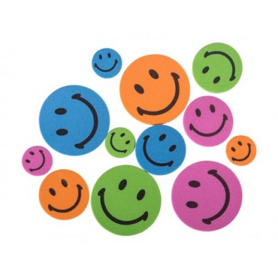 Smiley face, adezive, carton buretat, diverse culori, 1.5+2.5+3.5 cm, 12 buc/set