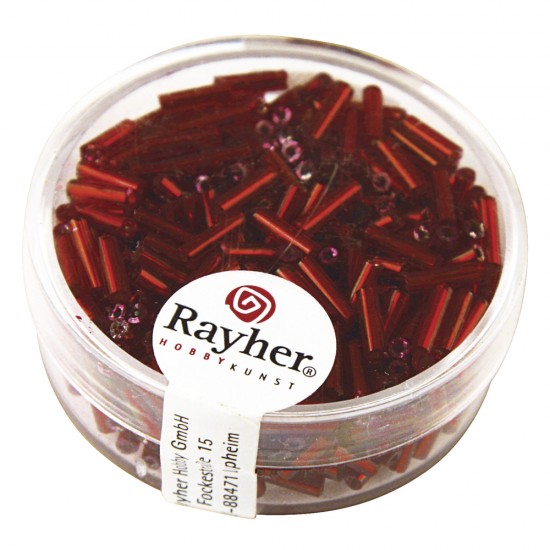 Margele Rayher din sticla, 7/2 mm, rosii cu intrare argintie,  15g