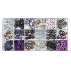 Set margele Rayher din sticla, diverse marimi, nuante de violet, 240g/set Set margele Rayher din sticla, diverse marimi, nuante de violet, 240g/set