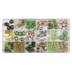 Set margele Rayher din sticla, diverse marimi, nuante de verde, 240g/set Set margele Rayher din sticla, diverse marimi, nuante de verde, 240g/set