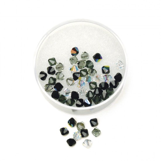 Cristale Swarovski, 6 mm, 25 piese, tonuri alb-negru