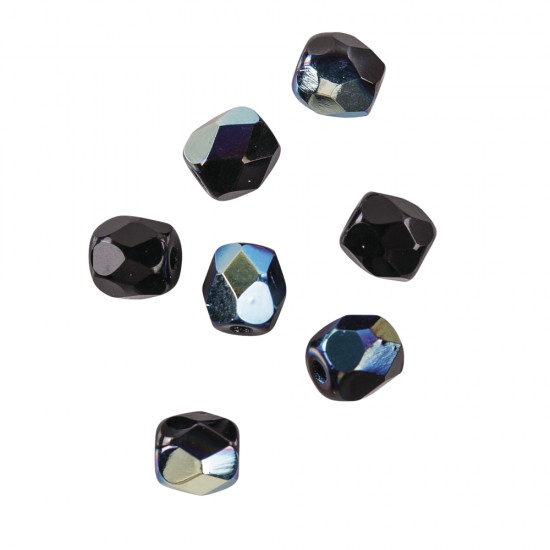 Margele Rayher din sticla, 4mm  ,onyx iridescent, 100buc/set