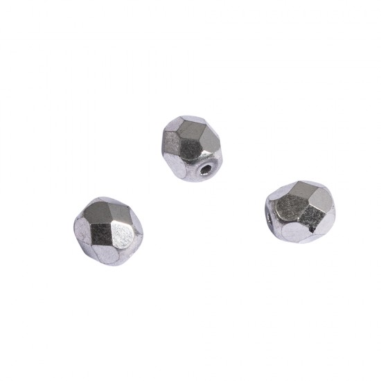 Margele de sticla lustruite, 6 mm o,, argintiu opaque, box 50 pcs.