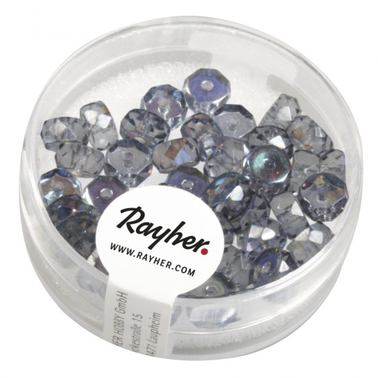 Margele Rayher din sticla round, blue grey, 6x3mm,box 40 pcs.