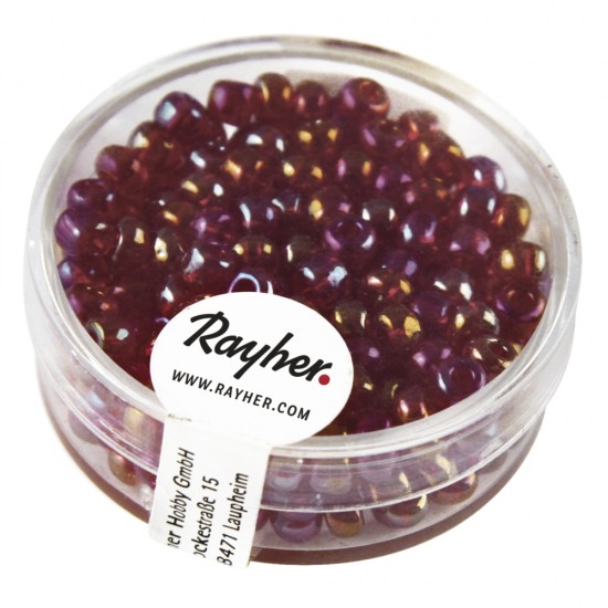 Rocailles, 4 mm o, with argintiu inlet, wine-rosu, box 17 g