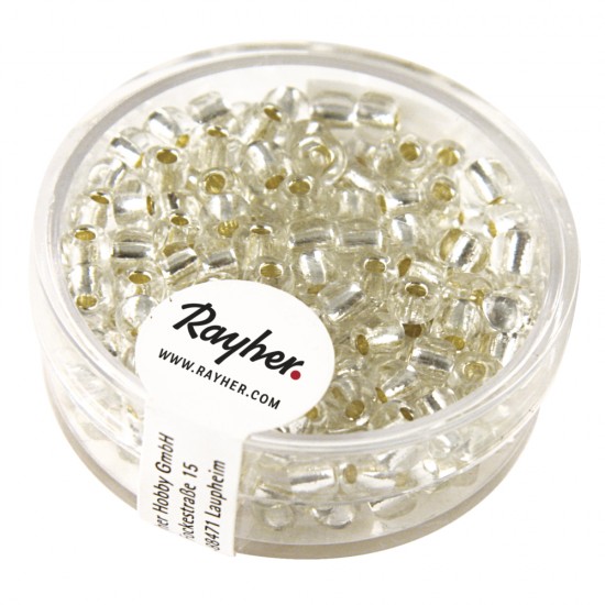 Rocailles, 4 mm o, with argintiu inlet, argintiu, box 17 g