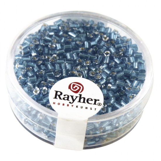 Margele Rayher din sticla, 2x2 mm, with argintiu inlet, turquoise, box 16 g