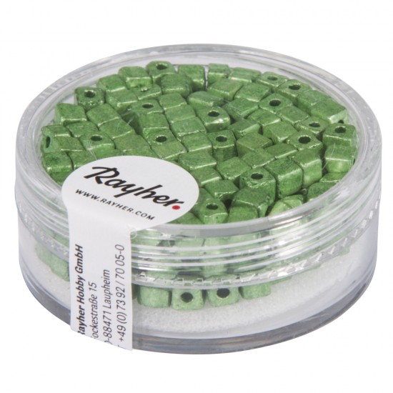 Margele cubice metalice mate, lime, 3,4 mm, box 15 g