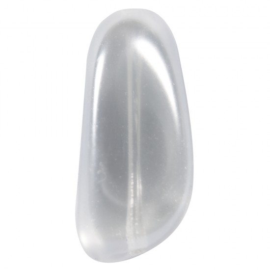 Glass pebble, longish, two-tones, alb, 33x19mm