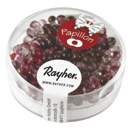 Papillon-Rocailles, 3,2x6,5 mm, Two Tone, fuchsia, box 10g