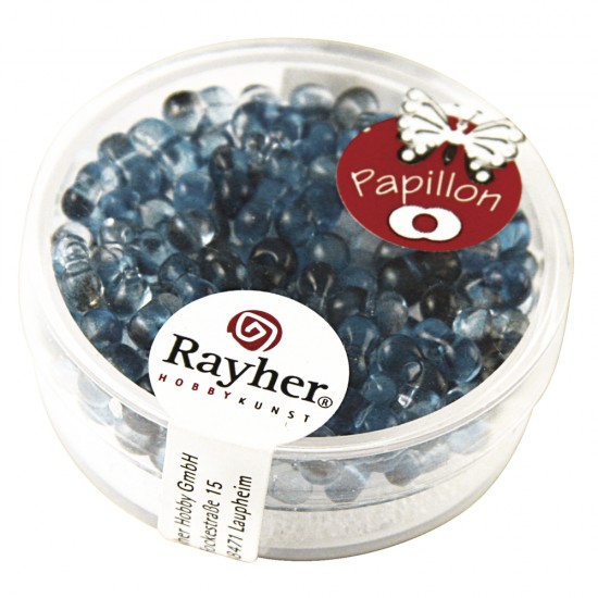 Papillon-Rocailles, 3,2x6,5 mm, Two Tone, greyish-blue, box 10g