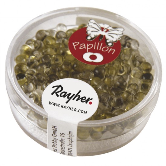 Papillon-Rocailles, 3,2x6,5 mm, Two Tone, avocado, box 10g