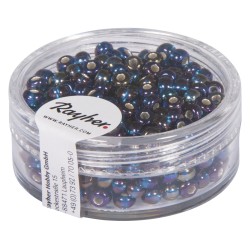 Rocailles w. argintiu inlet+Rainbow, o 4mm, petrol, box 17g