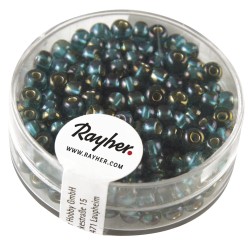 Rocailles w. argintiu inlet+Rainbow, o 4mm, emerald, box 17g