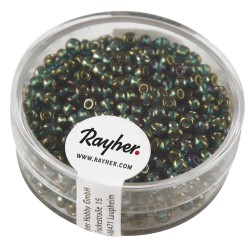 Rocailles w.argintiu inlet+Rainbow, o2,6mm, emerald, box 17 g