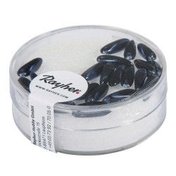 Glass bead rice grain, midnight blue, 3x11 mm, box 22 pcs.