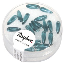 Glass bead rice grain, Indian turquoise, 3x11 mm, box 22 pcs.