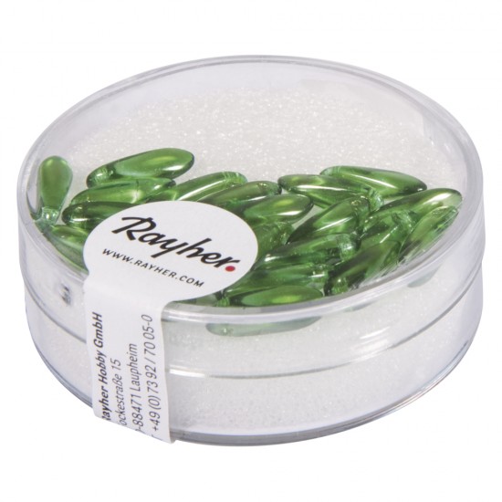 Glass bead rice grain, May-green, 3x11 mm, box 22 pcs.