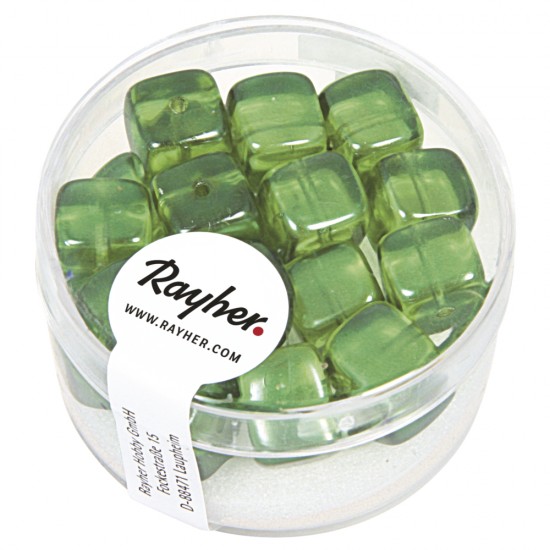 Margele cubice din sticla, May-green, 8x9 mm, box 18 pcs.