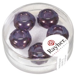 Margele Rayher din sticla cu orificiu mare  MagicFlair  , plum, 13mm o, hole 5mm o, tra