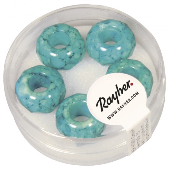 Margele din sticla slefuite cu orificiu mare   Magic Flair   13mm, turquoise, hole 5mm o, box 5