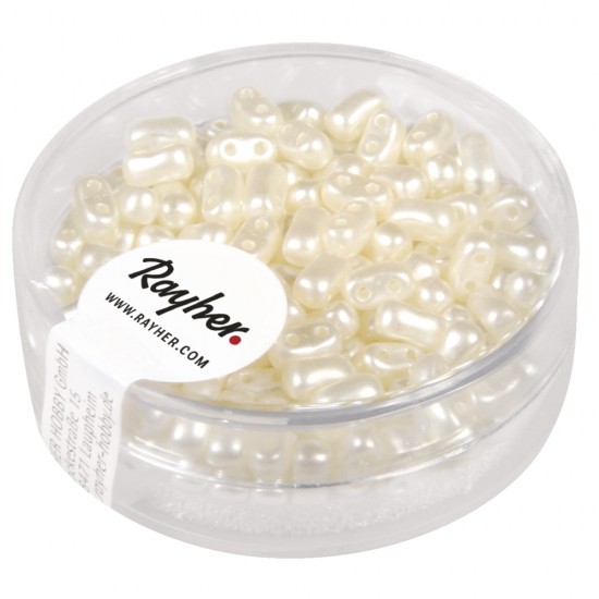 Rocailles with double hole waxed, ivory, 3x5mm, box 12g