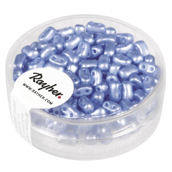 Rocailles with double hole waxed, Bavarian blue, 3x5mm, box 12g