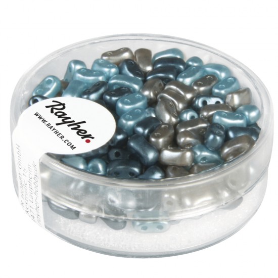 Rocailles with double hole mix waxed, turquoise, 3x5mm, box 12g